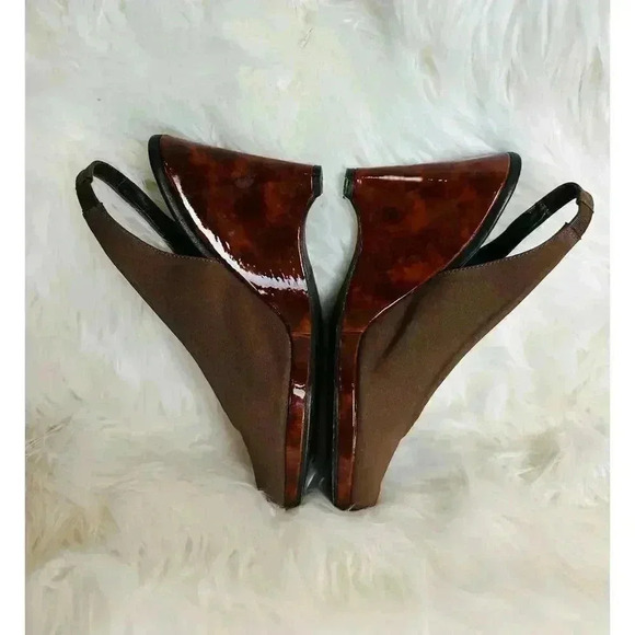 Vintage Donald J Pliner Women 7.5 Latte Tortoiseshell Wedge Slingback Sandal - Picture 5 of 7